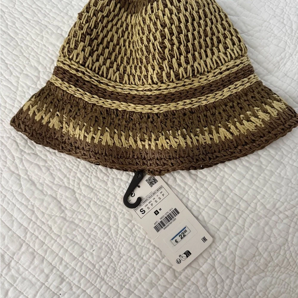 Zara Brown and Cream Woven Straw Hat - Picture 1 of 4